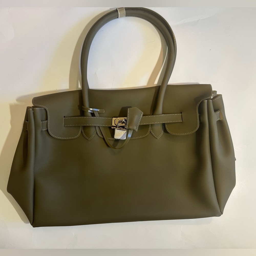 Olive Green Jelly Birkin Inspired Structured Top Handle Bag